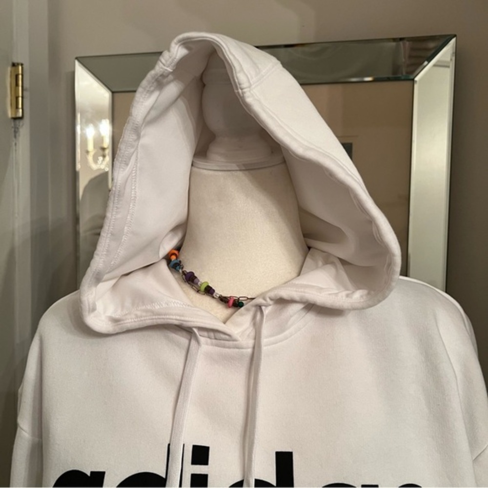 adidas White Cropped Hoodie with Black Logo and Stripe - Picture 6 of 12